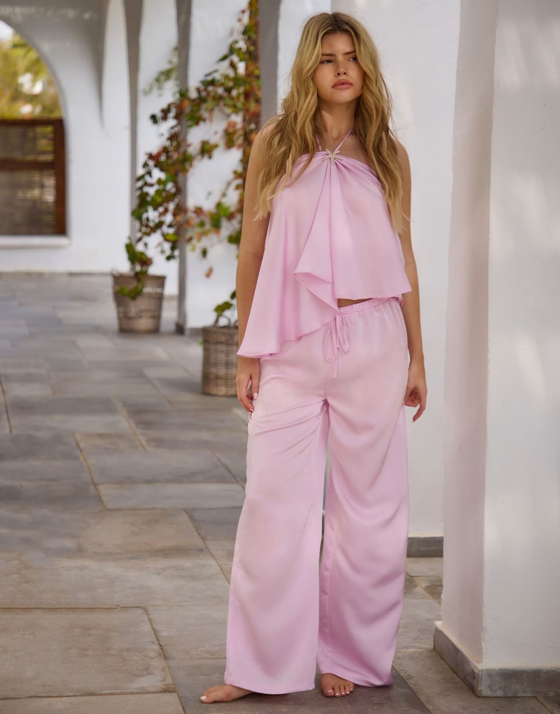 ASOS South Beach Satin embellished starfish detail co ord set in pink