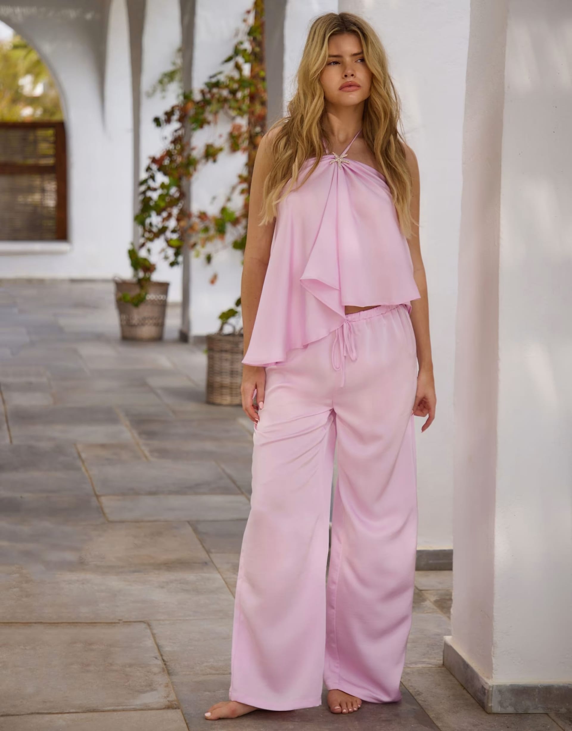 ASOS Pink Satin Embellished Starfish Detail Co-ord Set