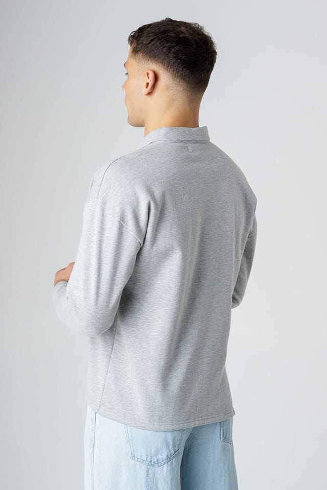 Influence Influence Men's Cotton Blend Long Sleeve Button Sweat Polo Shirt in Grey - 2