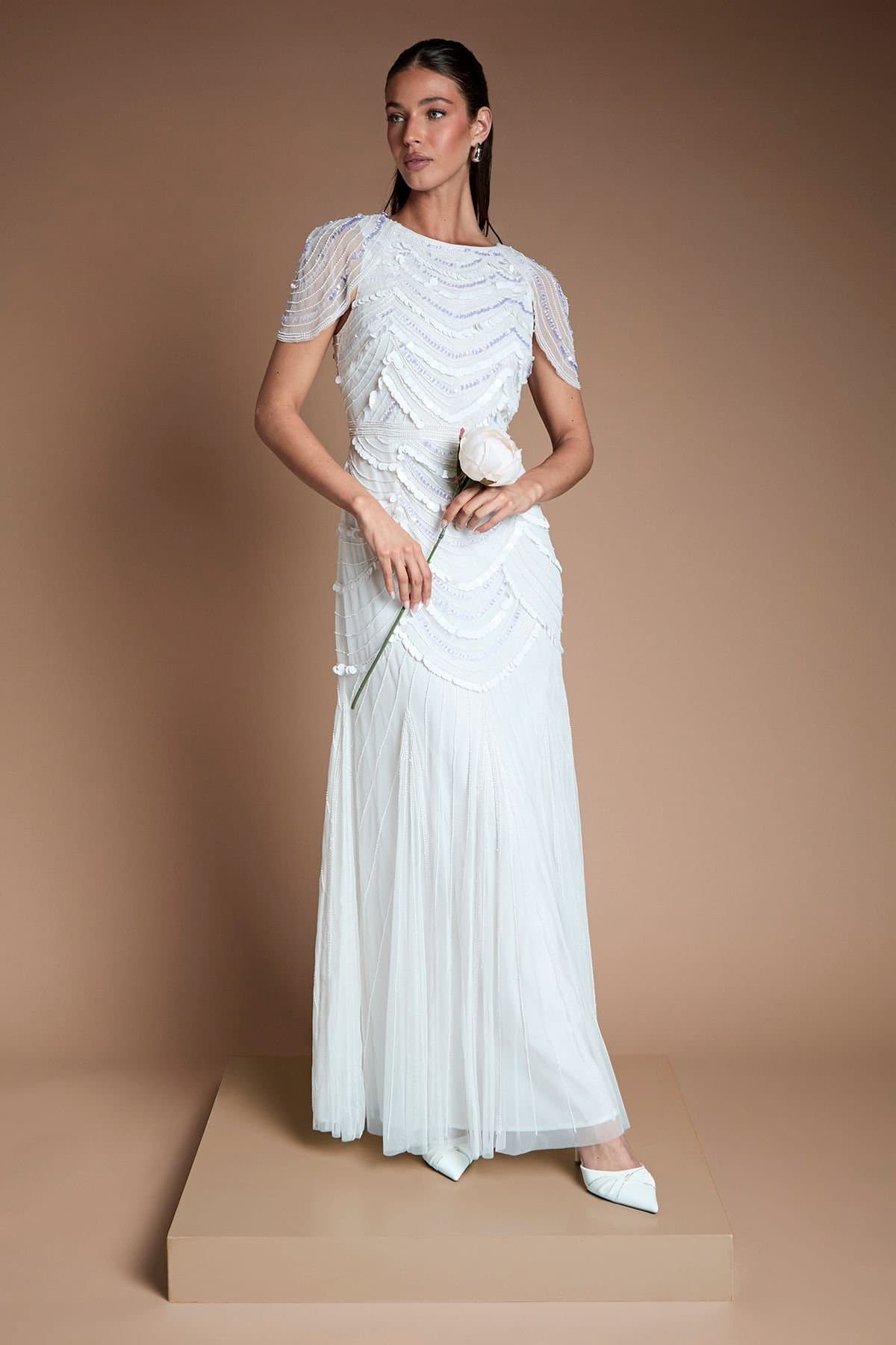 Coast Coast Women's Cape Shoulder Embellished Wedding Dress in Ivory