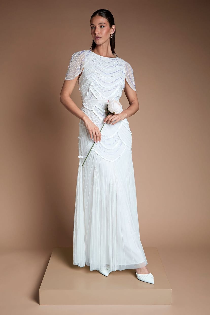Coast Coast Women's Cape Shoulder Embellished Wedding Dress in Ivory - 1