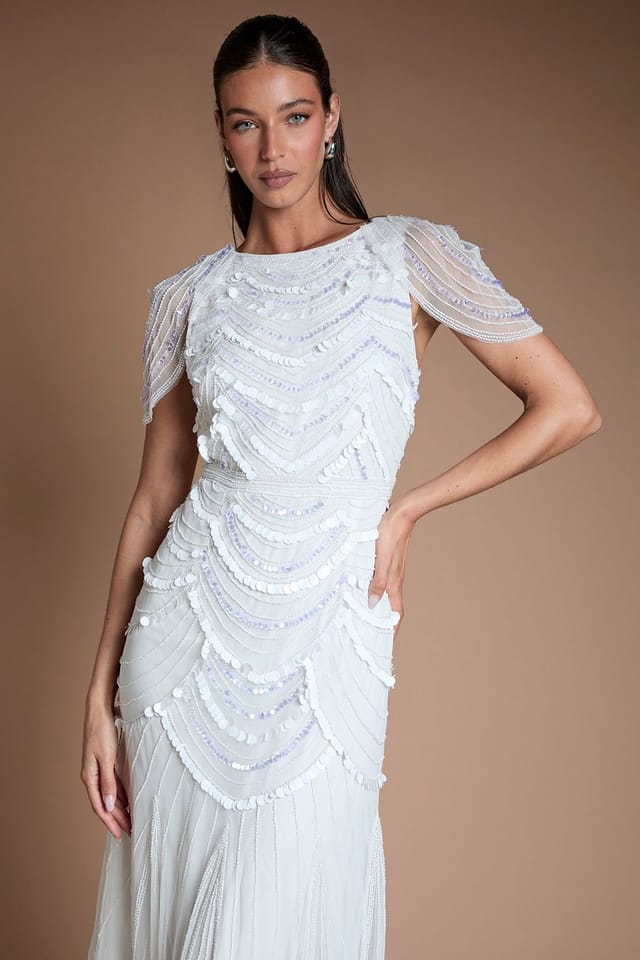 Coast Coast Women's Cape Shoulder Embellished Wedding Dress in Ivory - 2