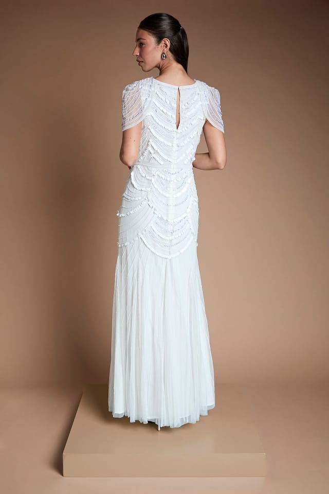 Coast Coast Women's Cape Shoulder Embellished Wedding Dress in Ivory - 3