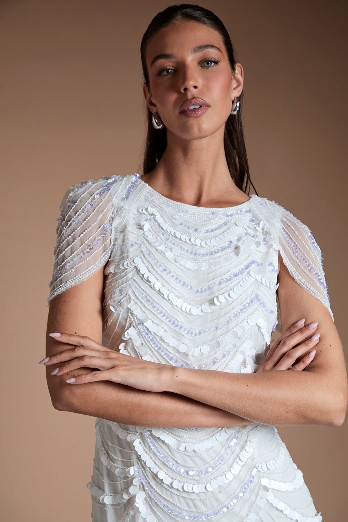 Coast Coast Women's Cape Shoulder Embellished Wedding Dress in Ivory - 4