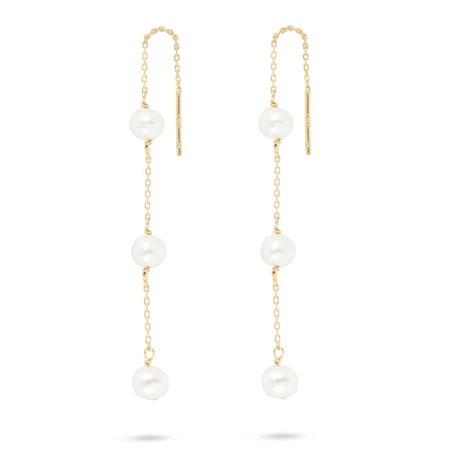 Gold Trip Gold Trip Women's Triple Pearl Threader Earrings in Gold