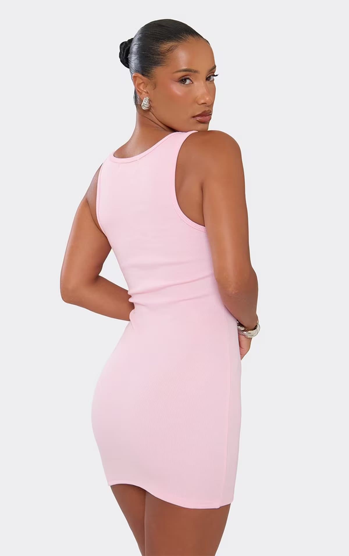 EGO Scoop Neck Diamante Min Min Logo Mini Dress In Pink, Women's Size UK 6