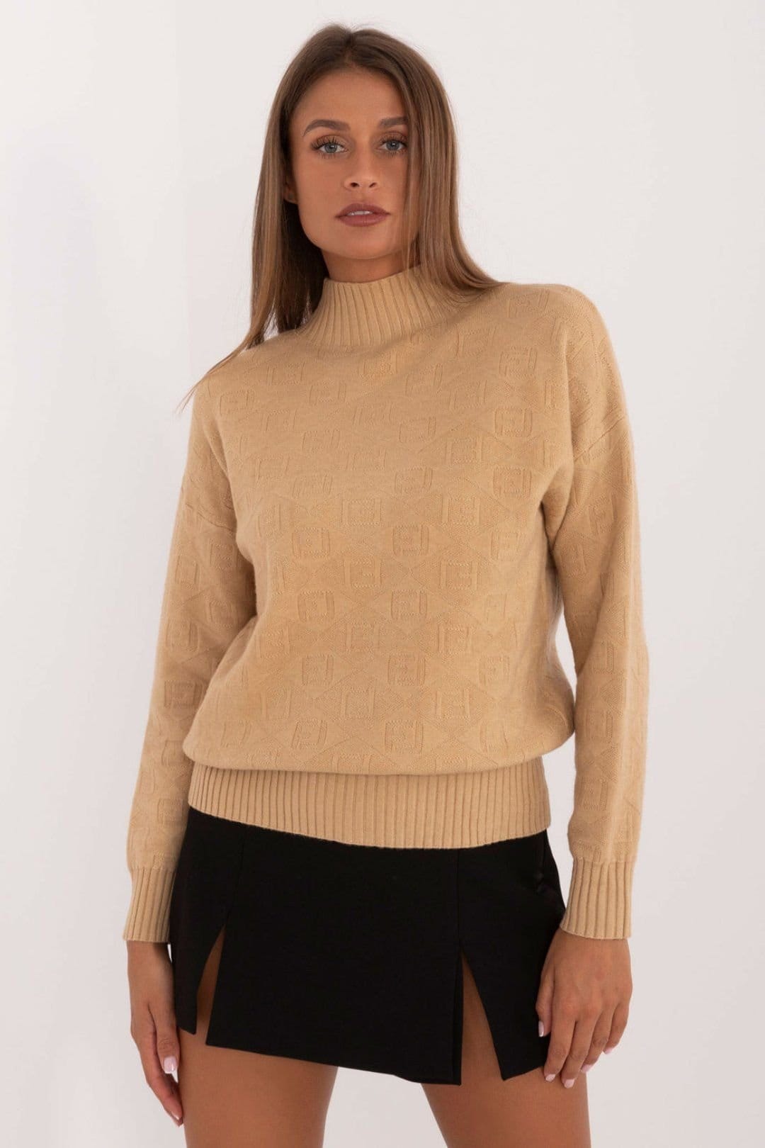 Love Lace Camel Half Turtleneck Textured Sweater
