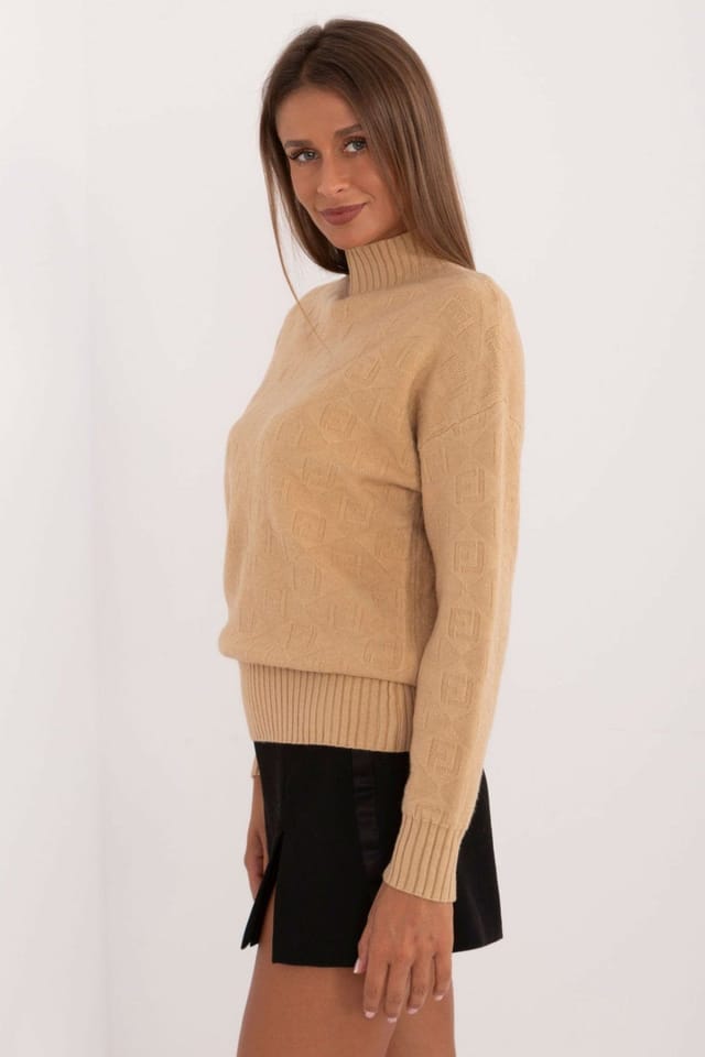 Love Lace Love Lace Women's Casual Half Turtleneck Textured Sweater in Camel - 2