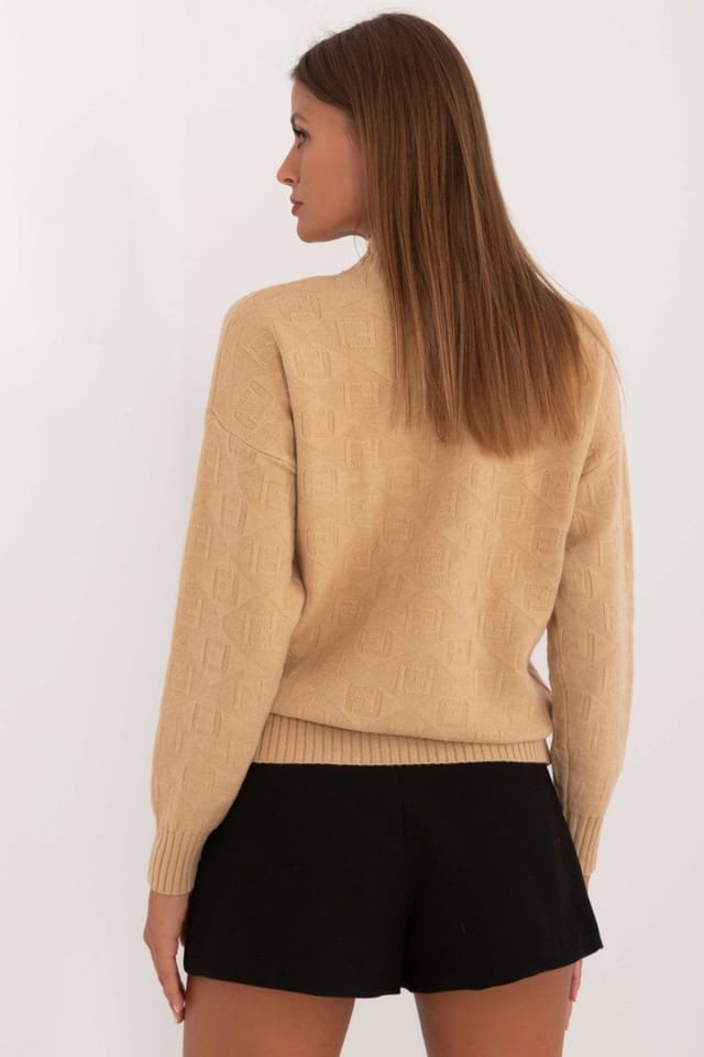 Love Lace Love Lace Women's Casual Half Turtleneck Textured Sweater in Camel - 3