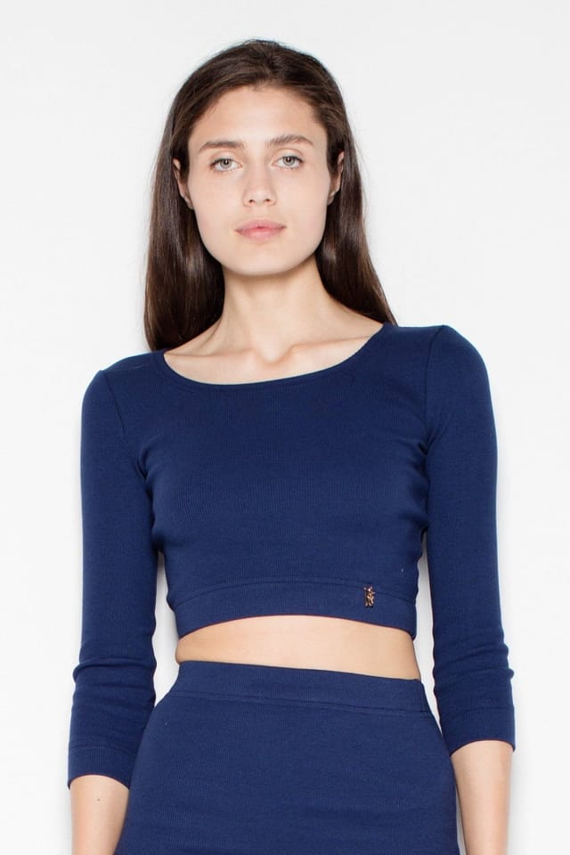 Love Lace Love Lace Women's Cotton Long Sleeve Crop Top Pencil Skirt in Navy - 2