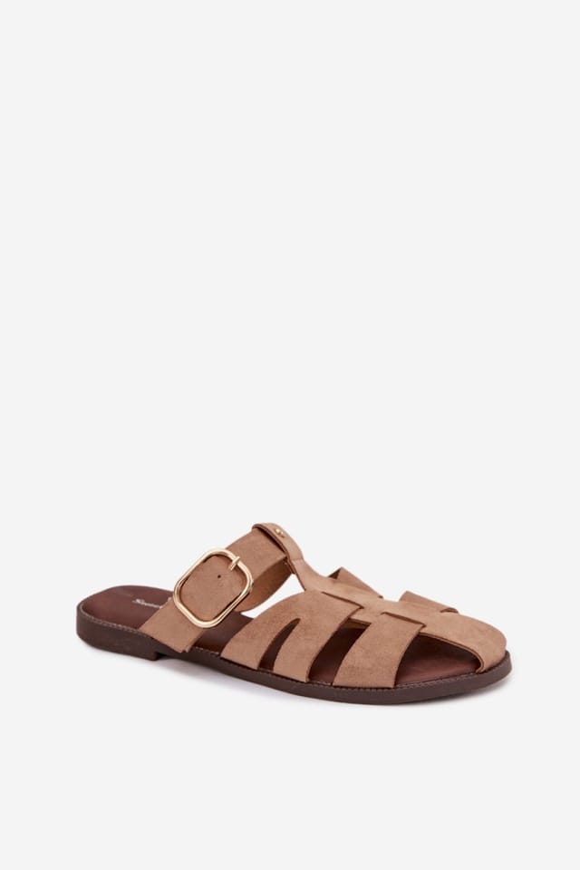 Love Lace Love Lace Women's Suede Flat Sandals with Buckle Straps & Soft Insole Comfort in Beige - 2
