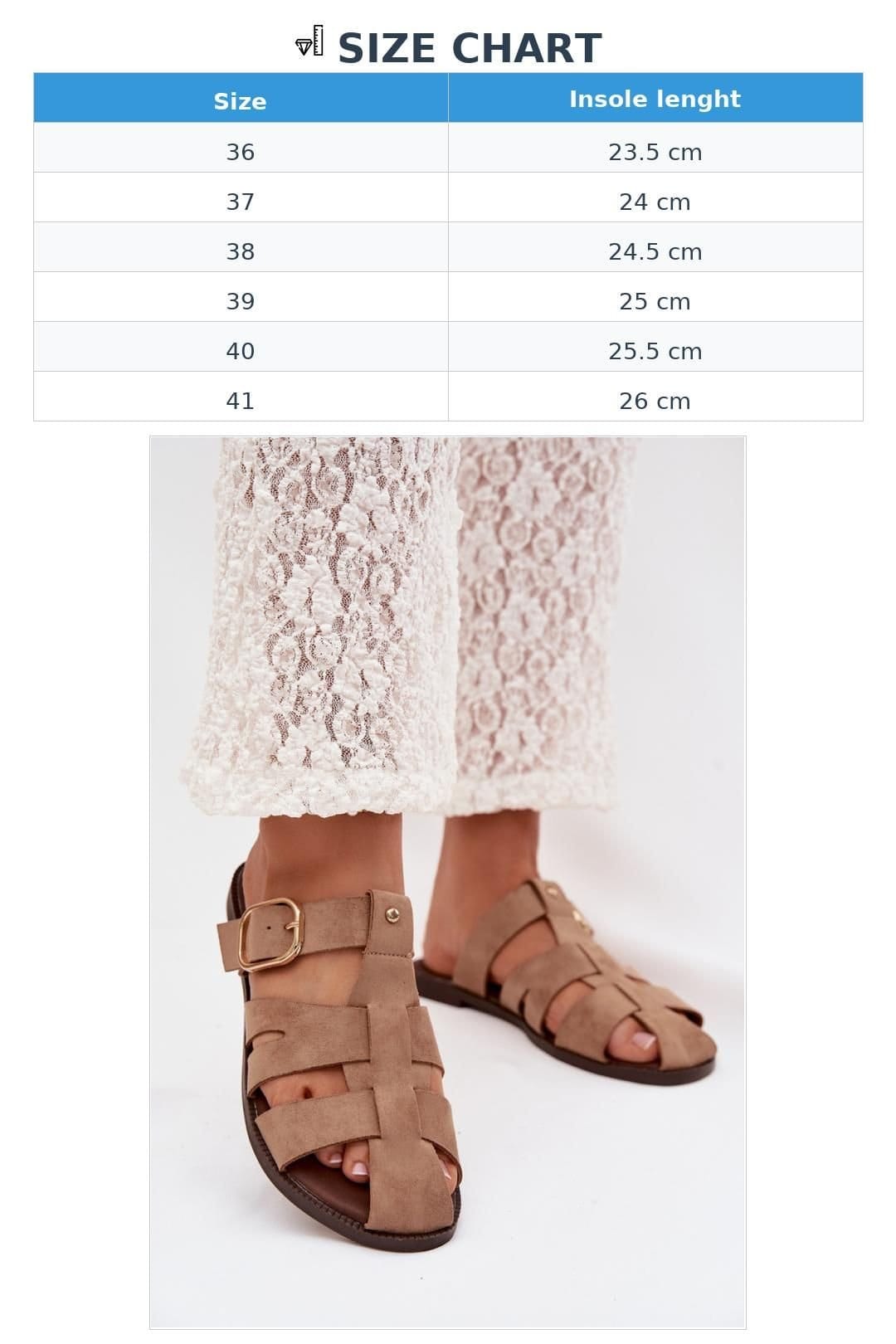 Love Lace Love Lace Women's Suede Flat Sandals with Buckle Straps & Soft Insole Comfort in Beige - 4