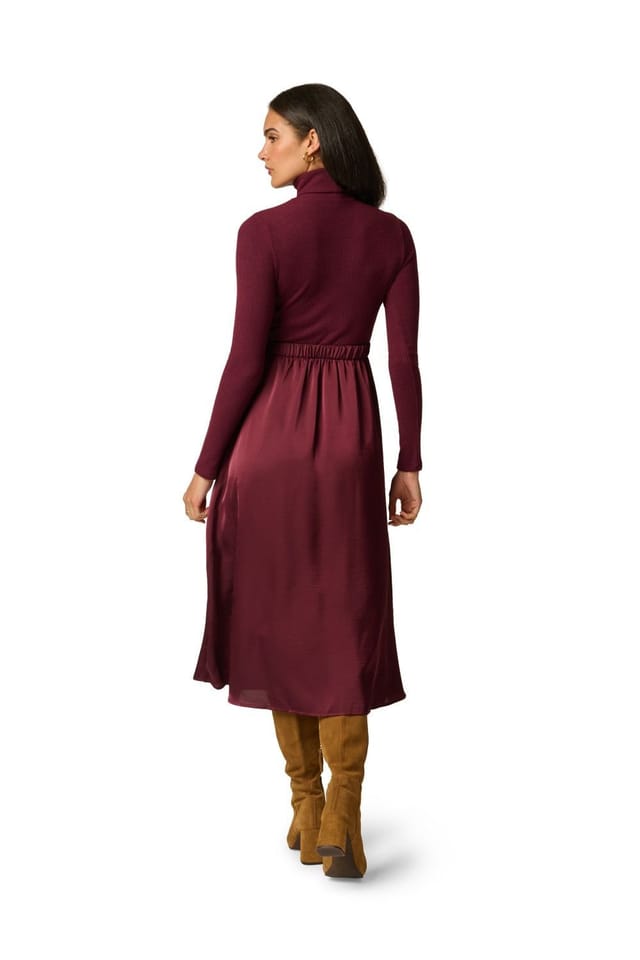 Adrianna Papell Adrianna Papell Women's Turtleneck Combo Dress in Wine - 3