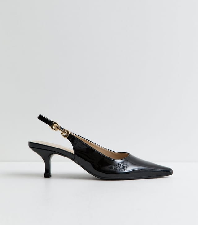 New Look Women's Truffle Black Faux Leather Chain Slingback Court Shoes New Look - 3