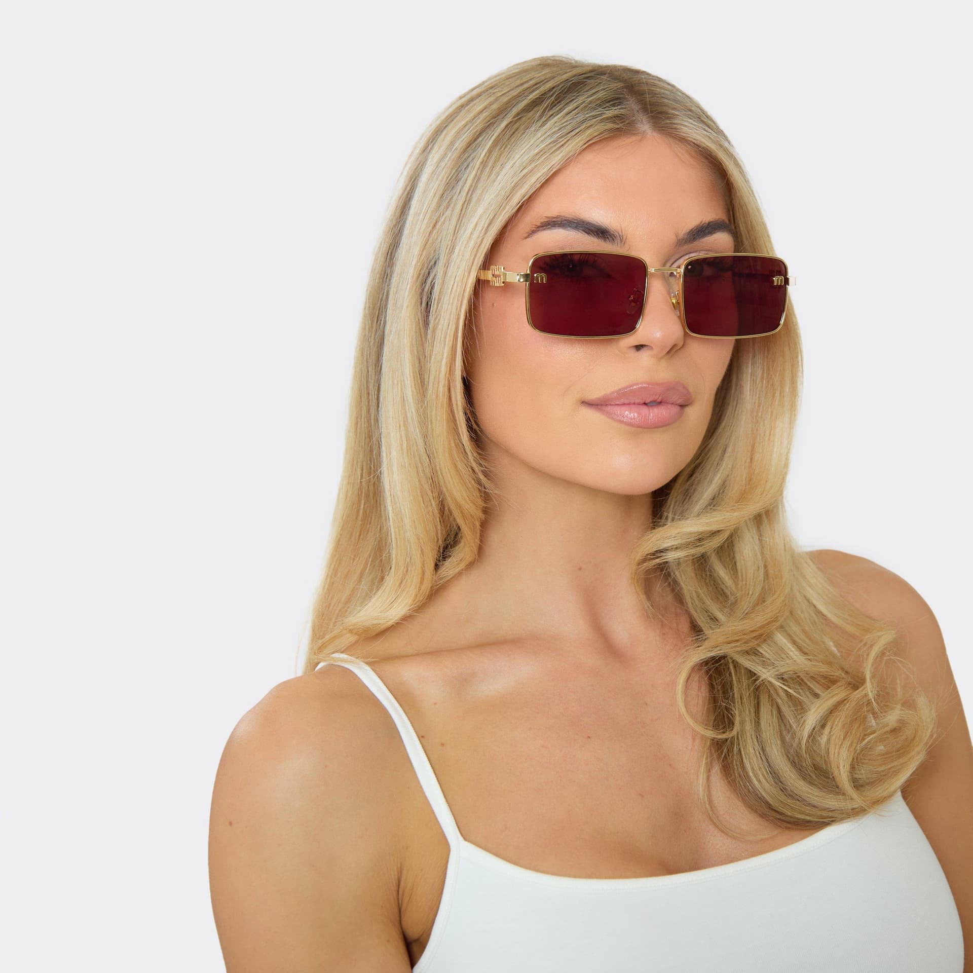 EGO EGO Gold Frame Rectangle Sunglasses with Brown Tinted Lenses