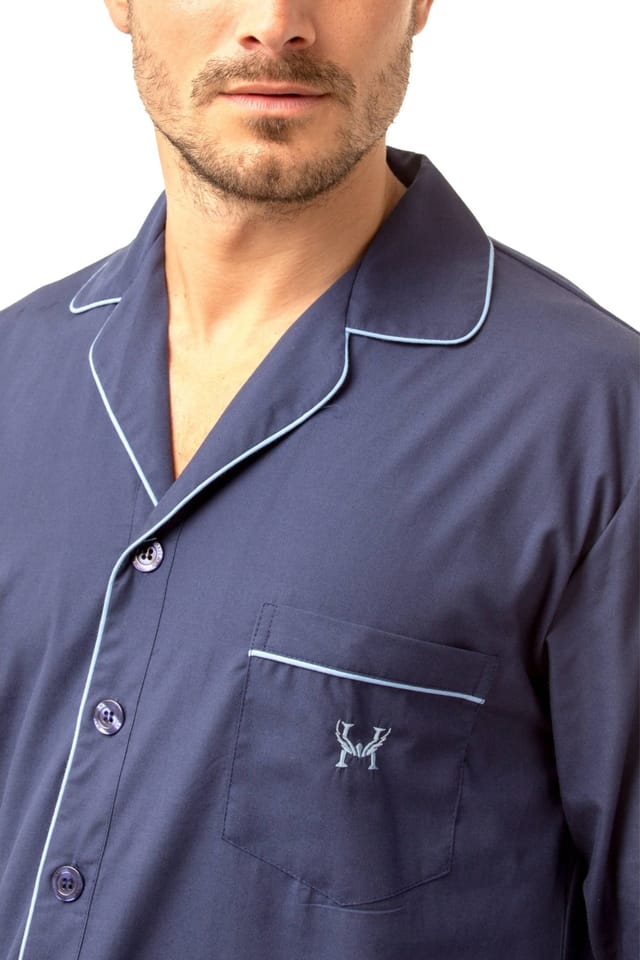 Haigman Haigman Men's Men's Cotton Blend Easy Care Long Sleeve Nightshirt in Navy - 3