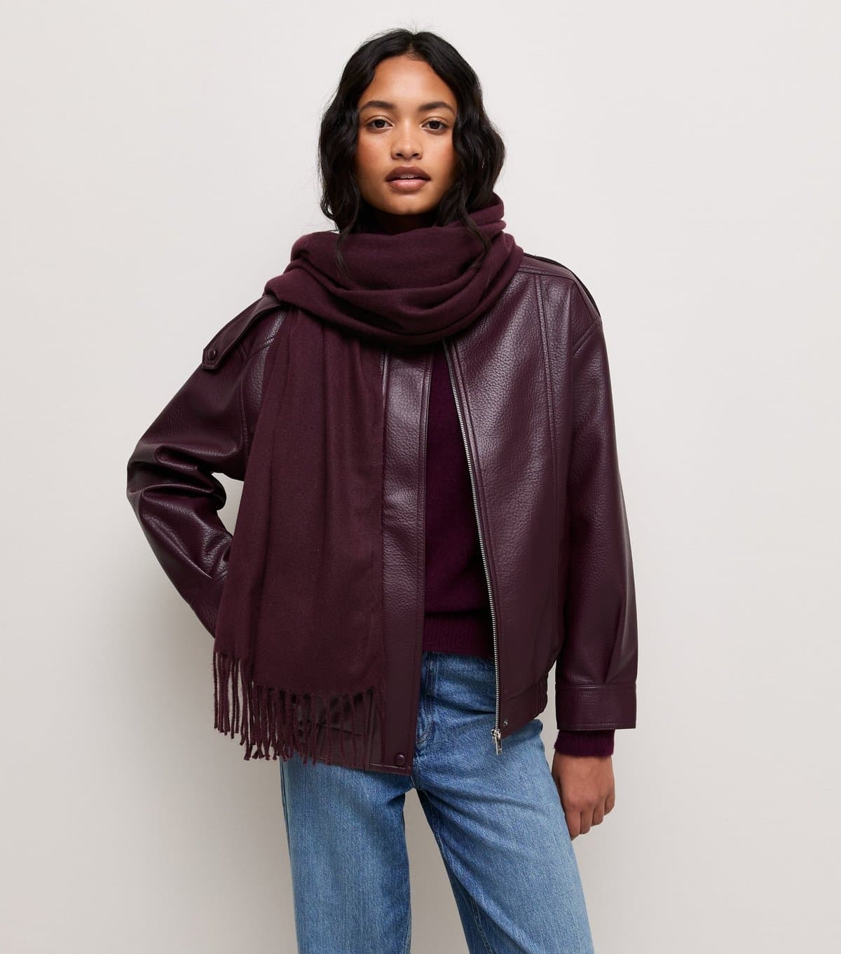 New Look Dark Burgundy Classic Fringed Scarf New Look