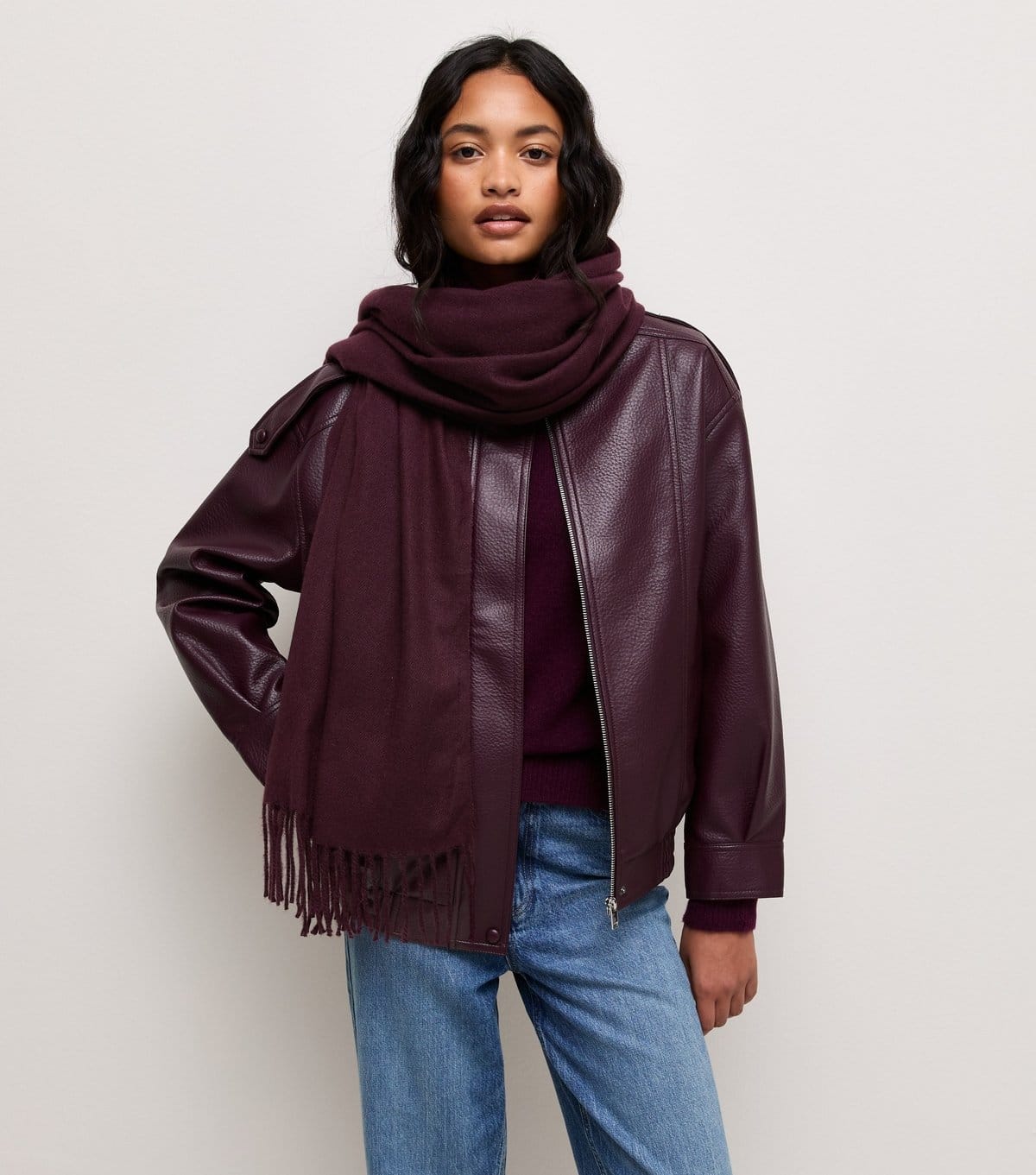 New Look Dark Burgundy Classic Fringed Scarf New Look - 1