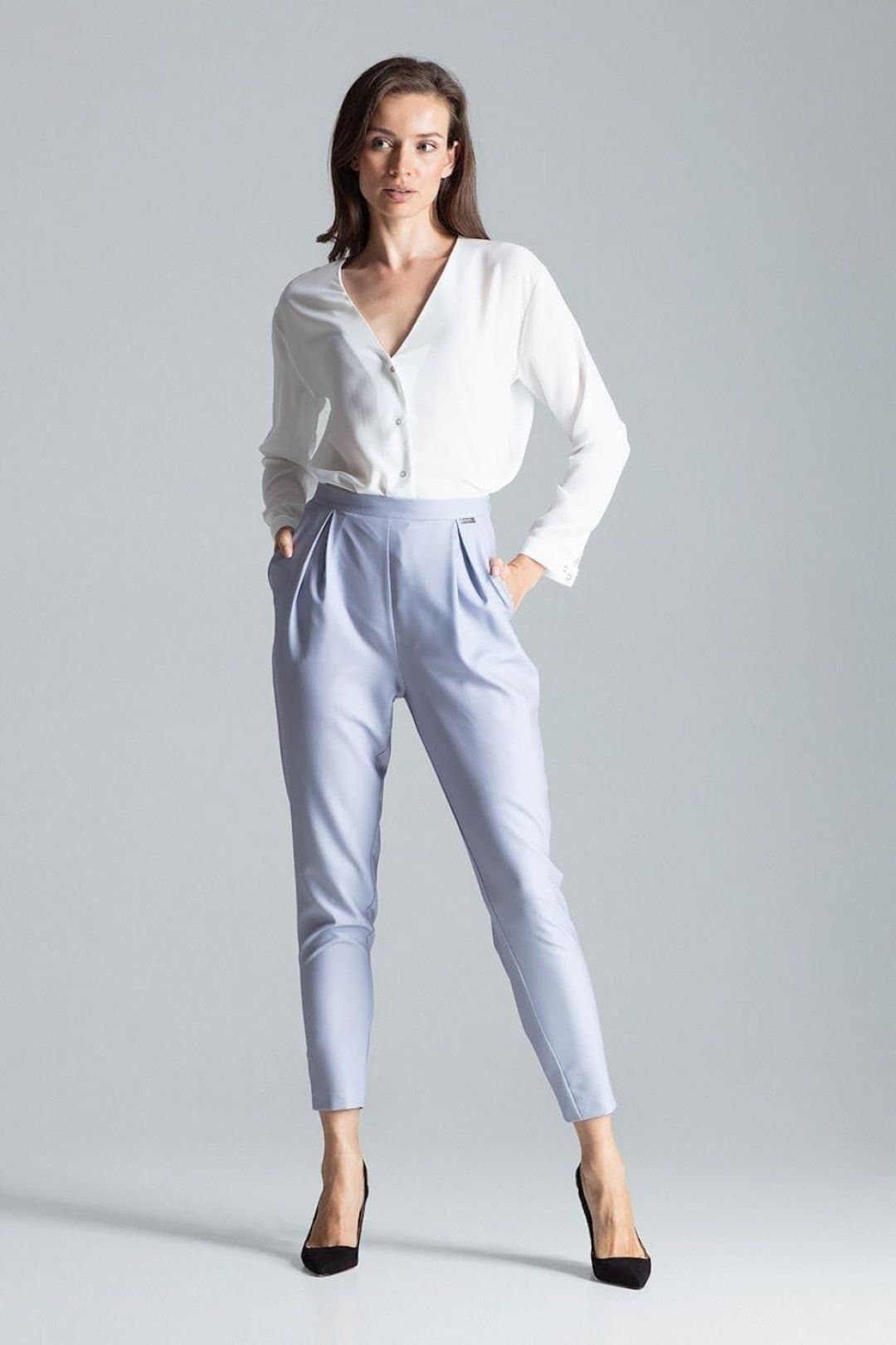 Love Lace Love Lace Women's Classic Pleated Waist Tapered Trousers in Grey