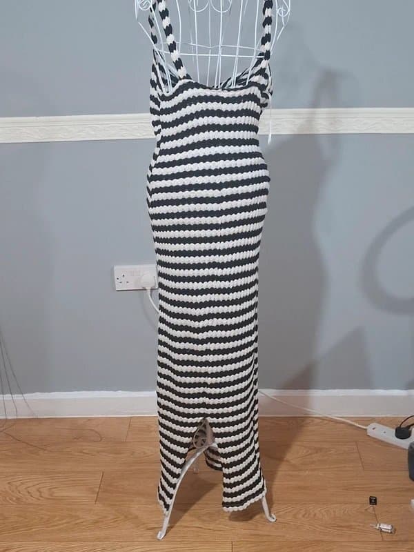 no other words In Other Words Black White Striped Knit Maxi Dress Size 12 Twist Front Bodycon Holiday