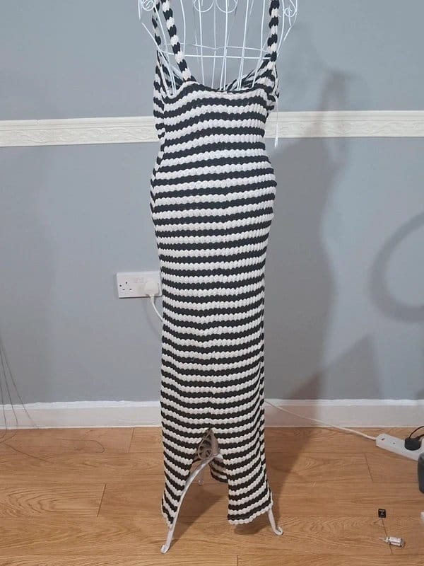 no other words In Other Words Black White Striped Knit Maxi Dress Size 12 Twist Front Bodycon Holiday - 1