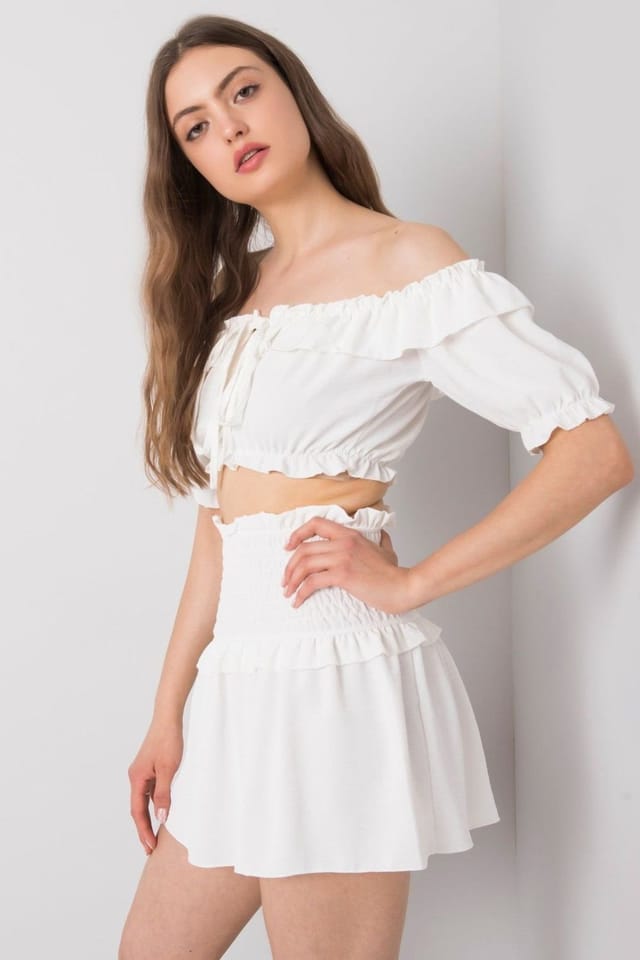 Love Lace Love Lace Women's Spanish Neck Tie Front Short Sleeve Blouse in White - 2