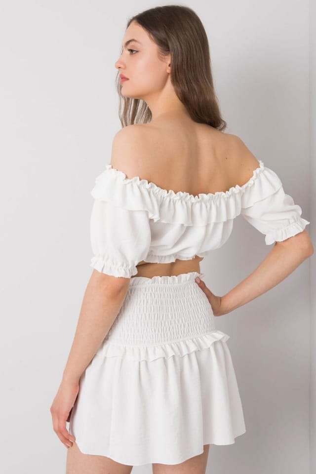 Love Lace Love Lace Women's Spanish Neck Tie Front Short Sleeve Blouse in White - 3