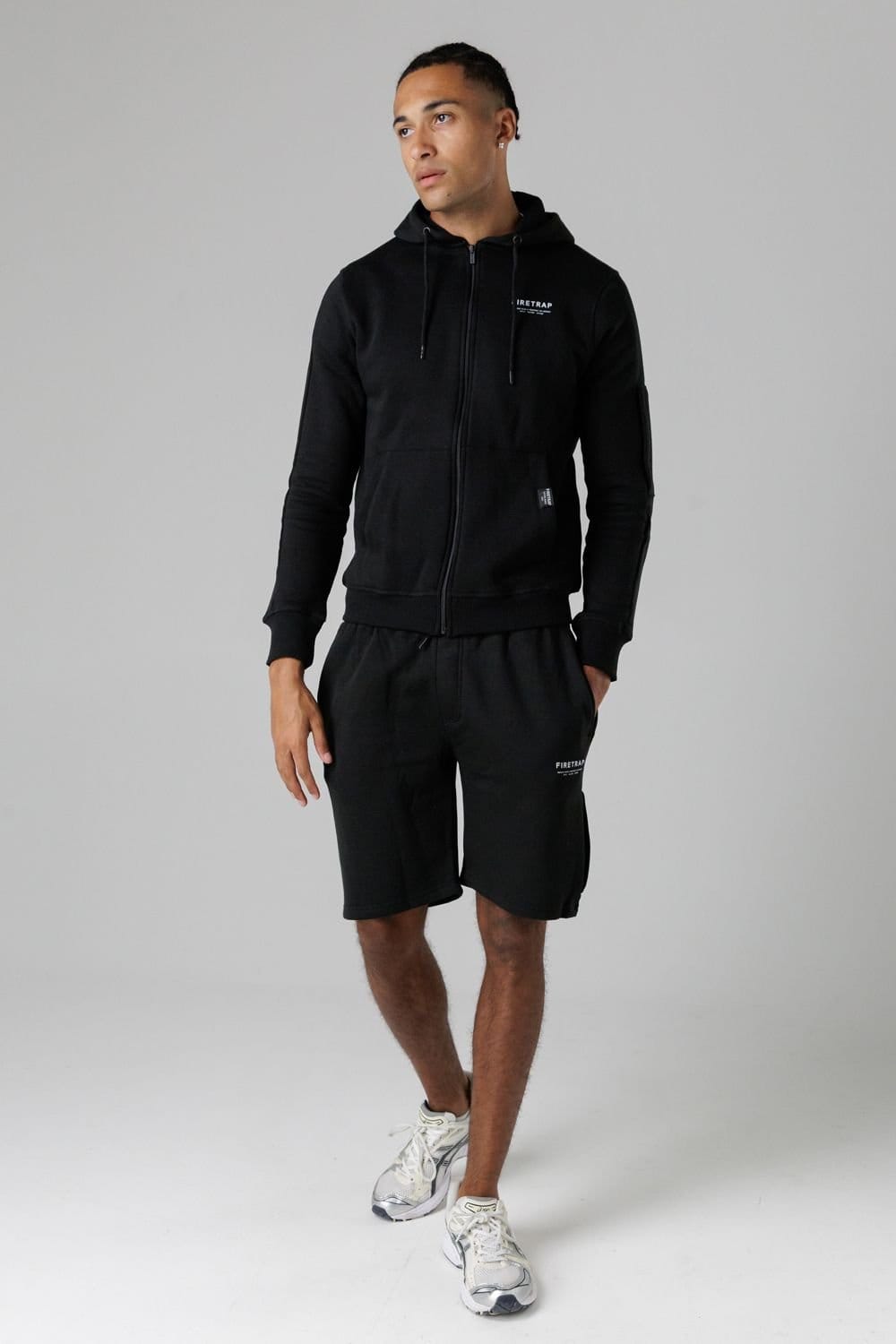 Firetrap Firetrap Men's Regular Fit Cotton Blend Fleece Shorts with Drawstring Waist in Black - 4