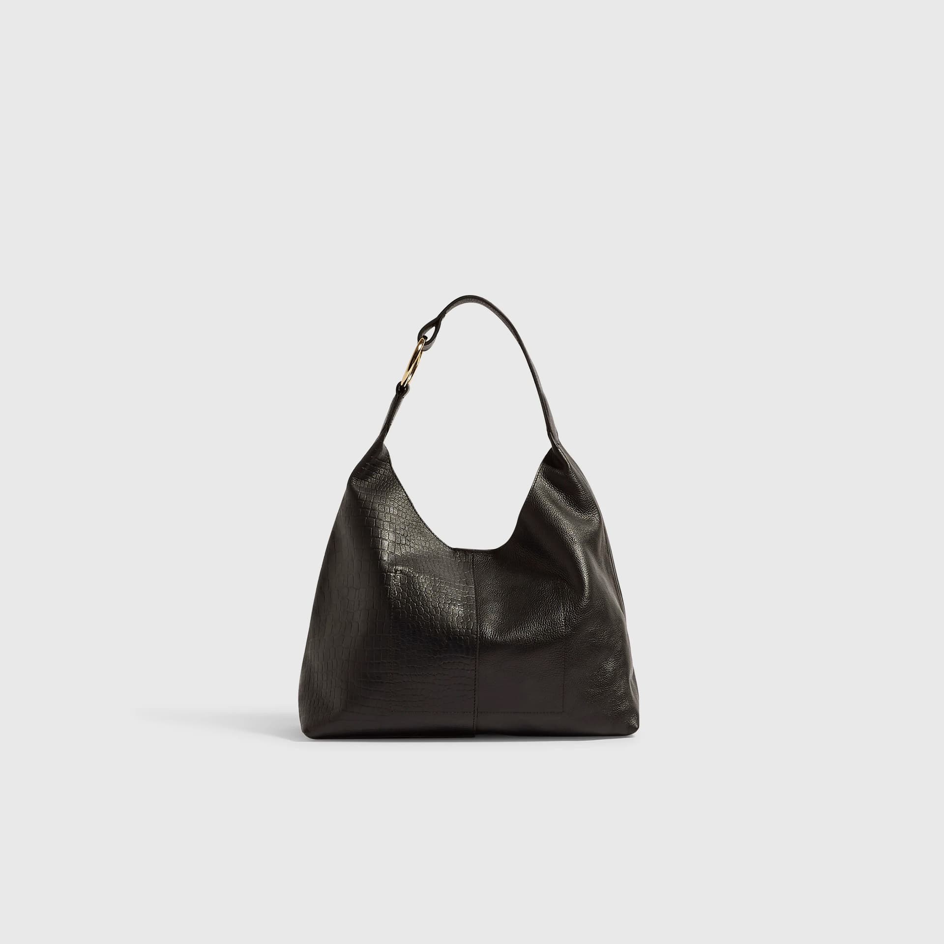 River Island River Island Womens Black Crocodile Print Leather Mix Slouch Bag