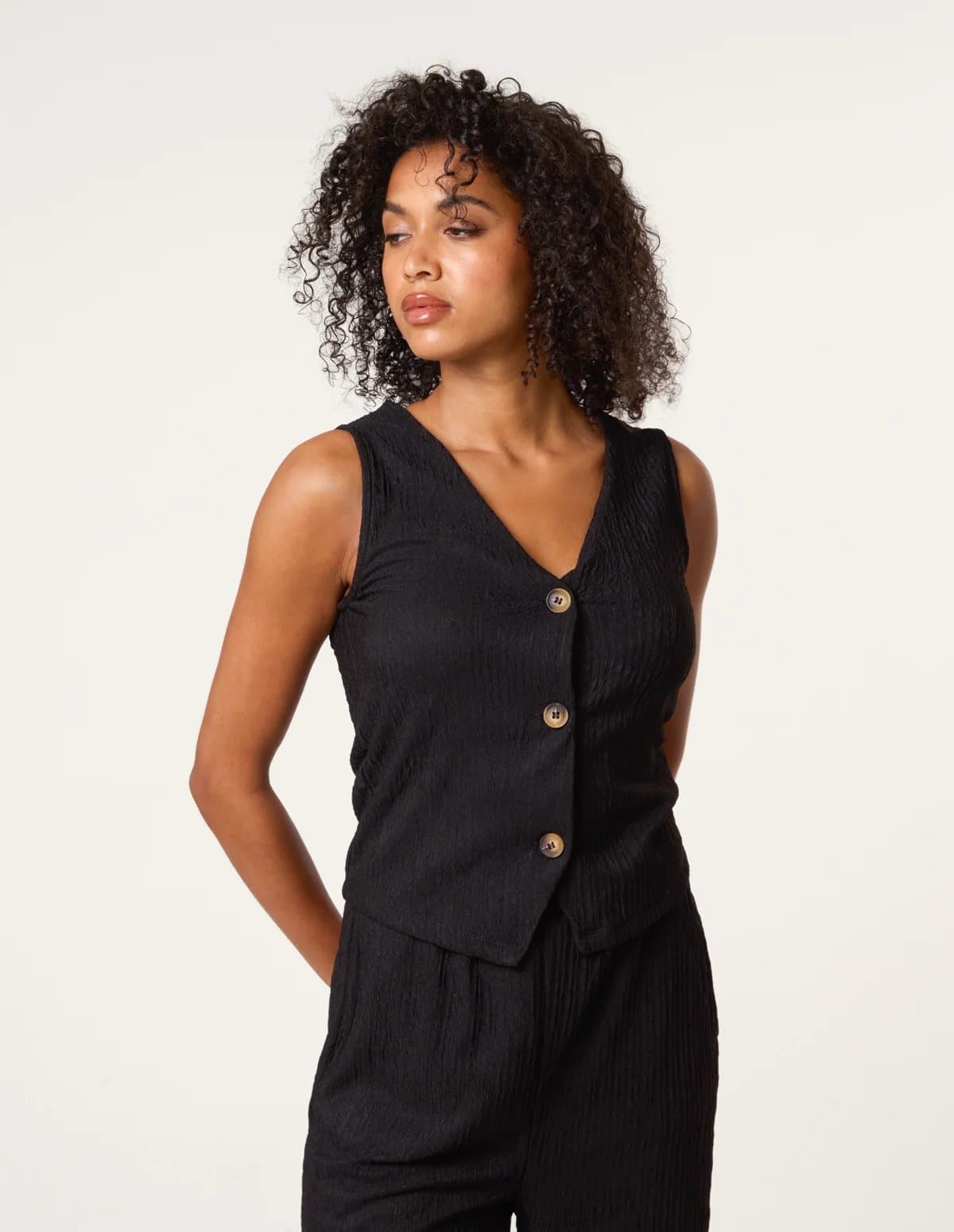 Blue Vanilla Crinkle Button Front Waistcoat