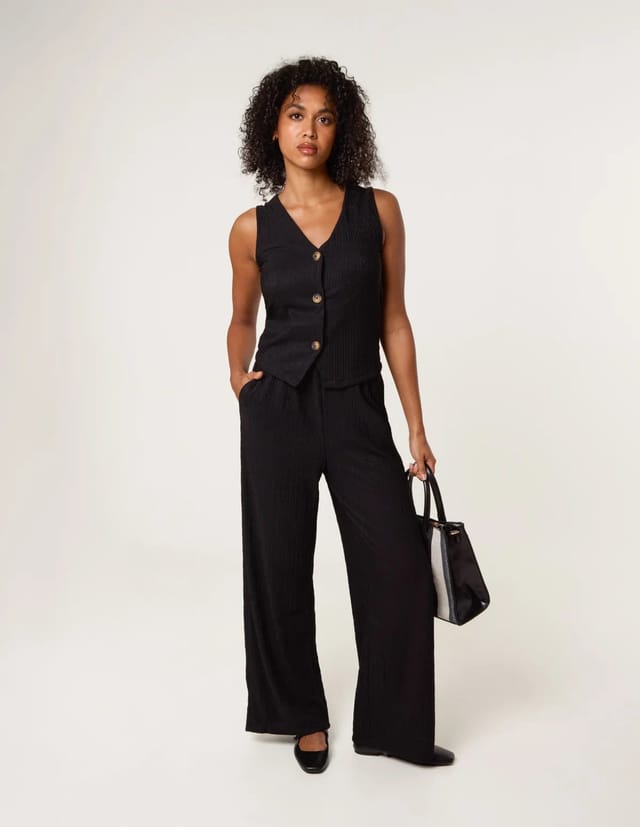 Blue Vanilla Crinkle Button Front Waistcoat - 2