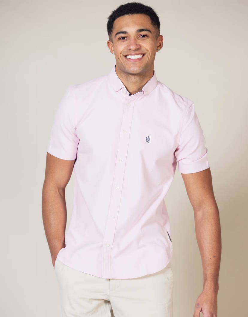 ASOS French Connection Cotton short sleeve oxford shirt in pink - 1