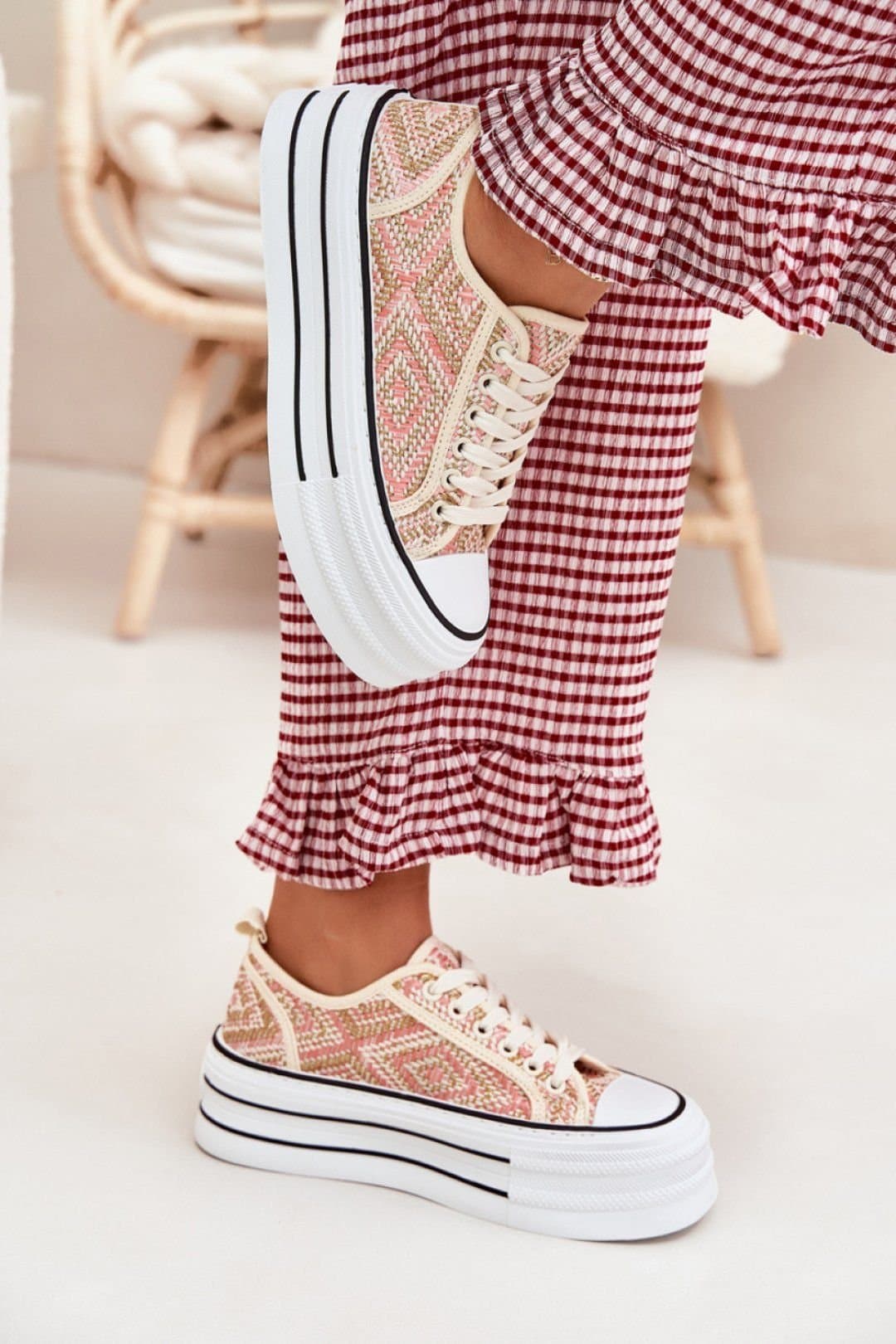 Love Lace Love Lace Women's Lace Up Platform Rubber Sneakers with Soft Insole Comfort in Pink