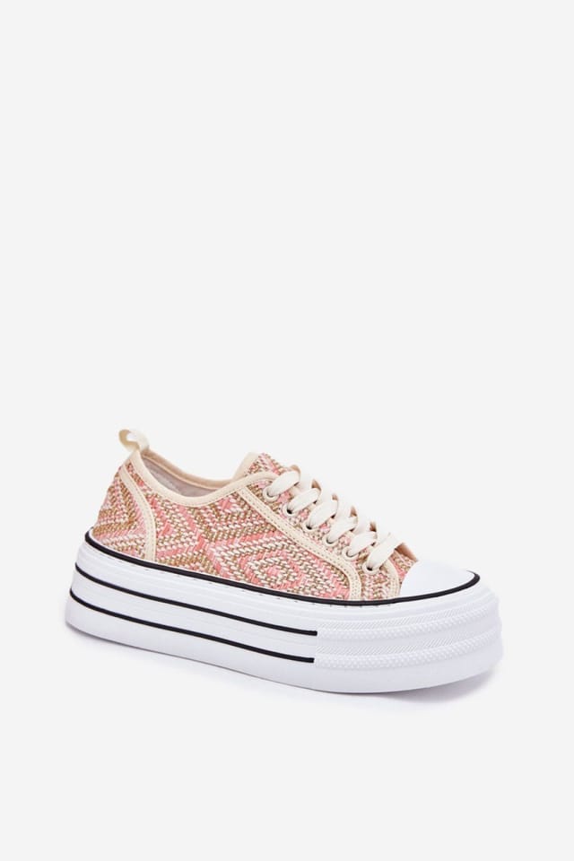 Love Lace Love Lace Women's Lace Up Platform Rubber Sneakers with Soft Insole Comfort in Pink - 2