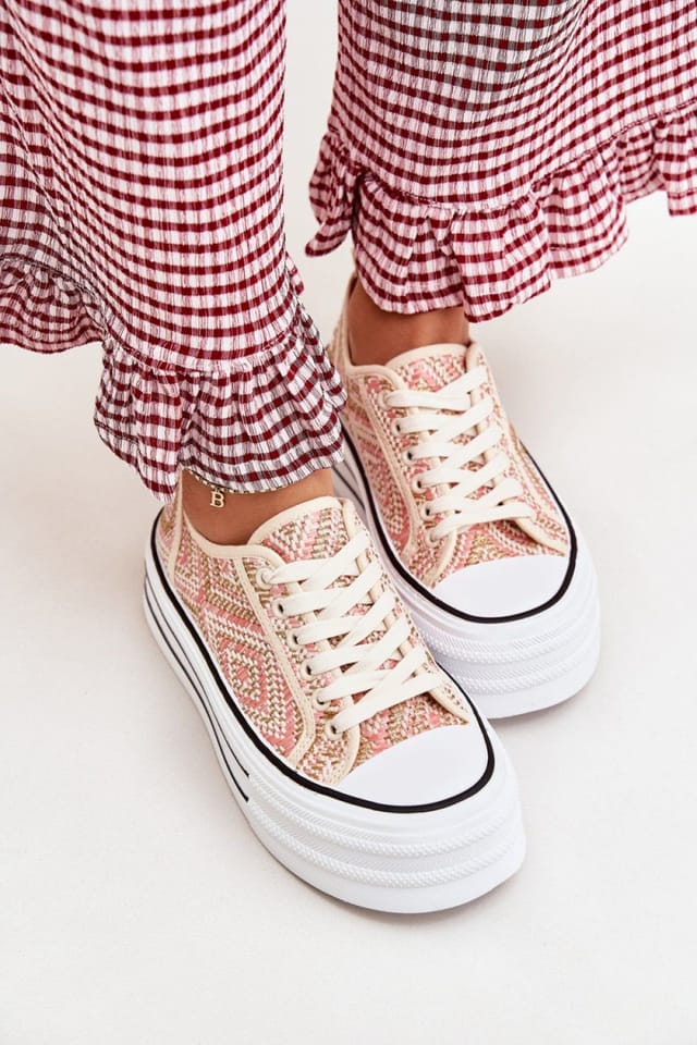 Love Lace Love Lace Women's Lace Up Platform Rubber Sneakers with Soft Insole Comfort in Pink - 3