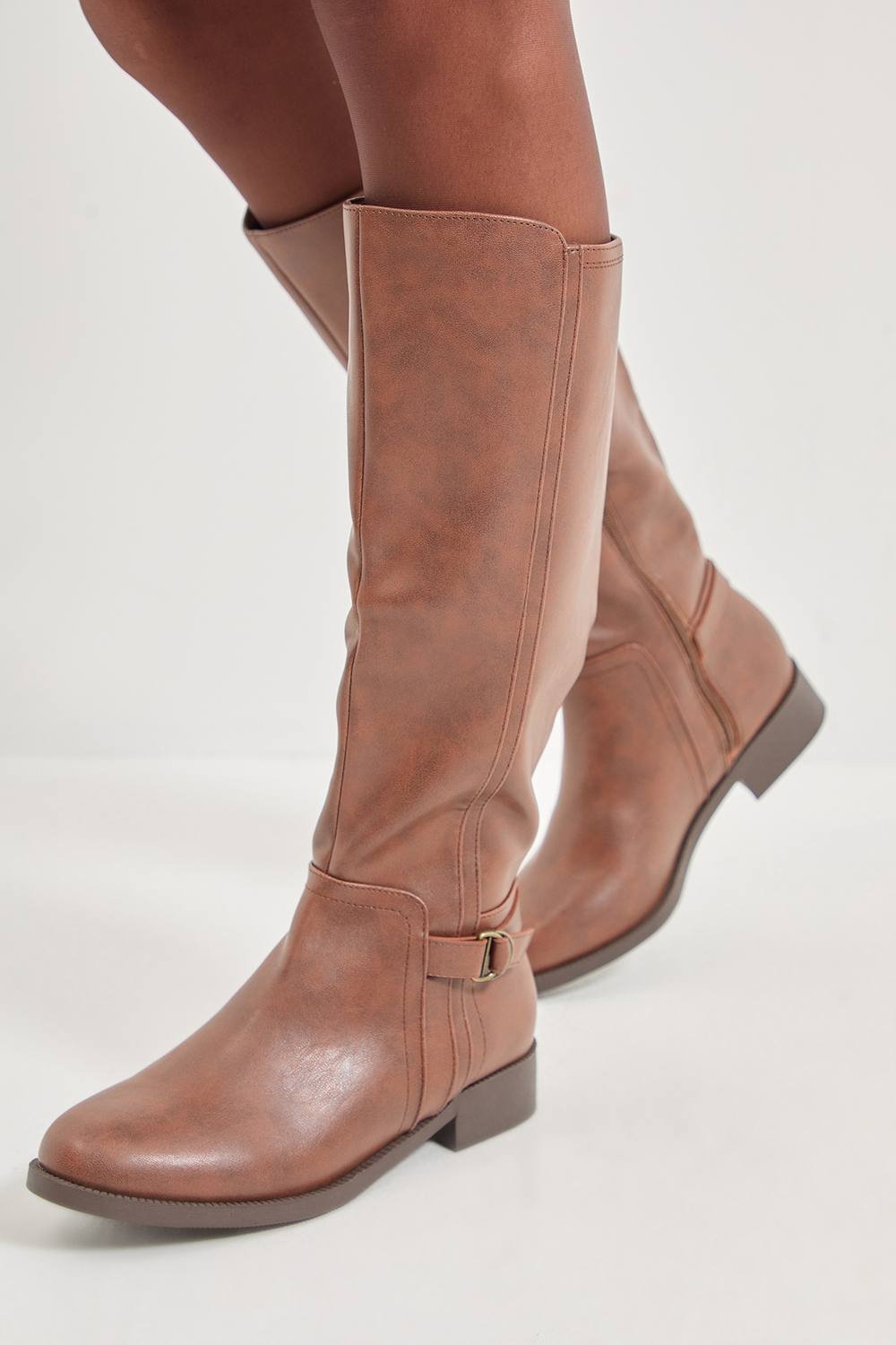 Good For the Sole Good For the Sole Women's : Cranberry Wide fit Buckle Detail Riding Boots in Dark Tan - 2