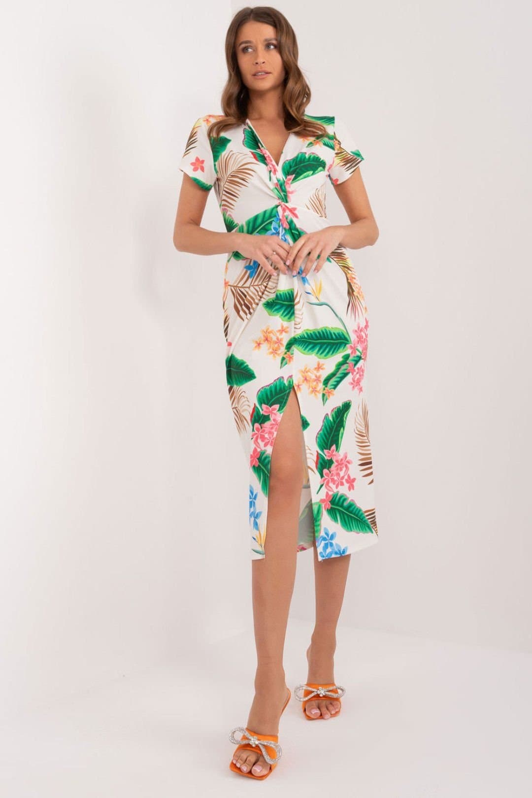 Love Lace Love Lace Women's Color Print Heart Neck Midi Pencil Dress in White