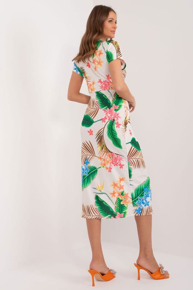 Love Lace Love Lace Women's Color Print Heart Neck Midi Pencil Dress in White - 3