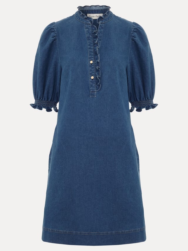 Phase Eight Phase Eight Women's Carly Ruffle Placket Denim Dress in Mid Blue - 2