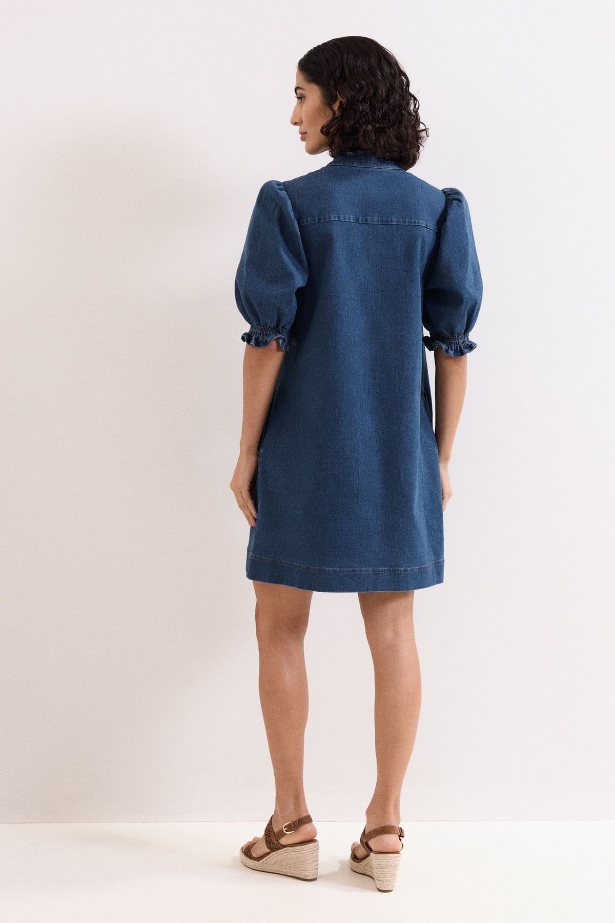 Phase Eight Phase Eight Women's Carly Ruffle Placket Denim Dress in Mid Blue - 4