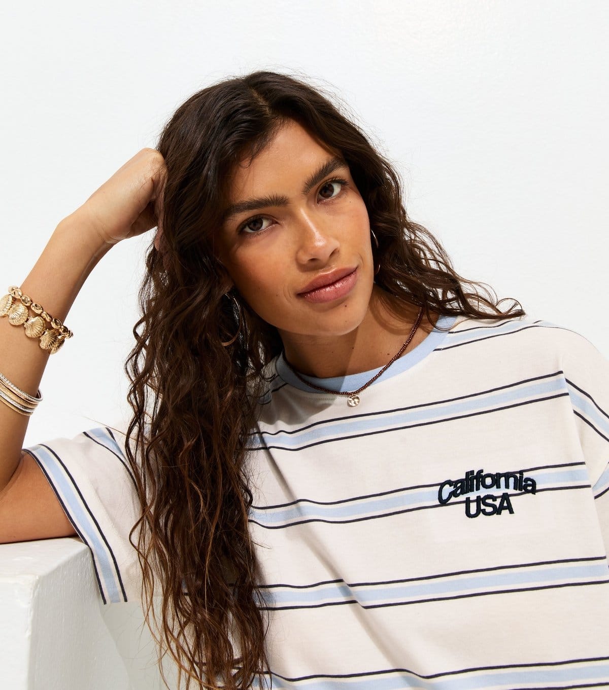 New Look Cream Cotton Stripe California Embroidery Oversized