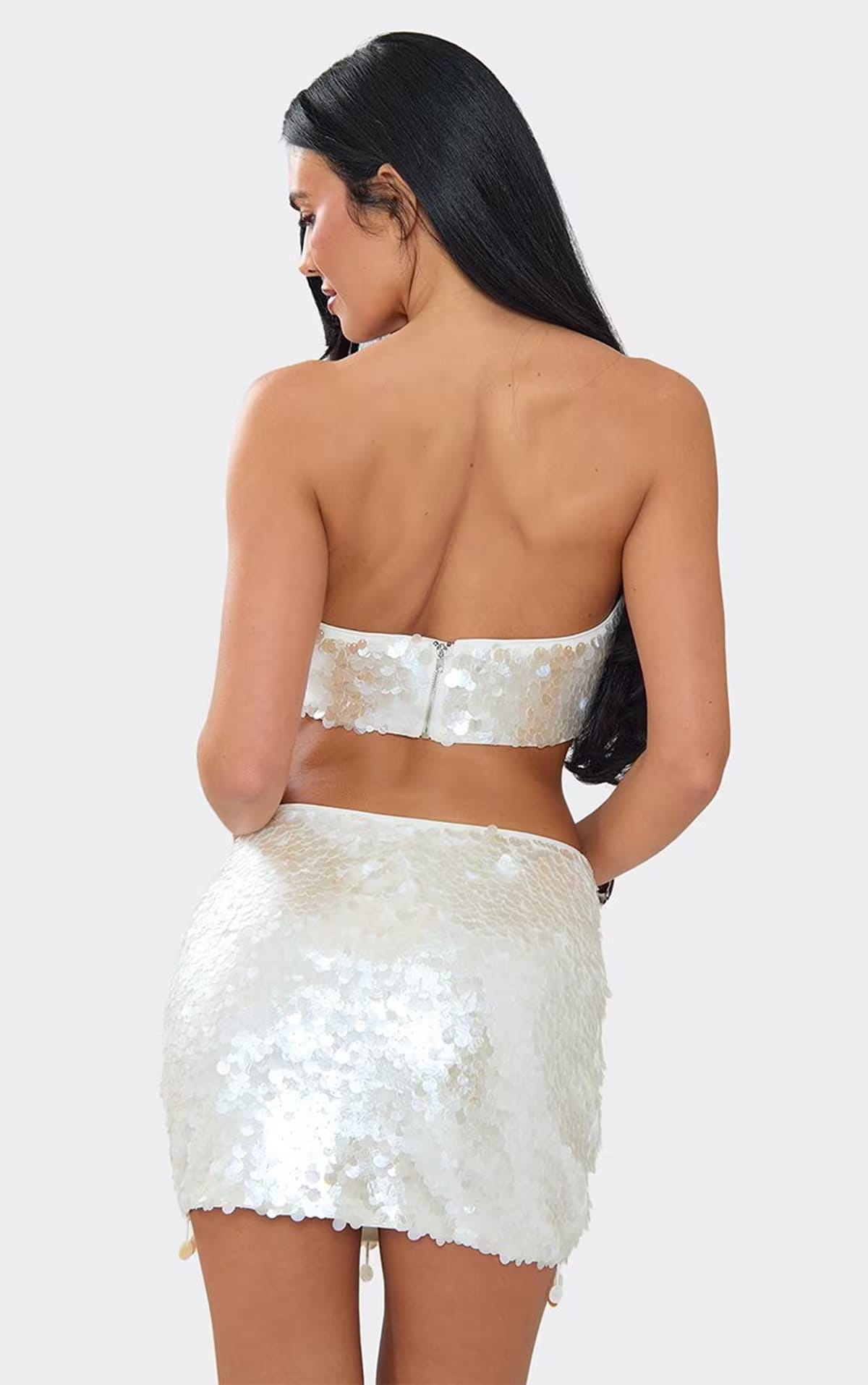 EGO White Sequin Bandeau Crop Top