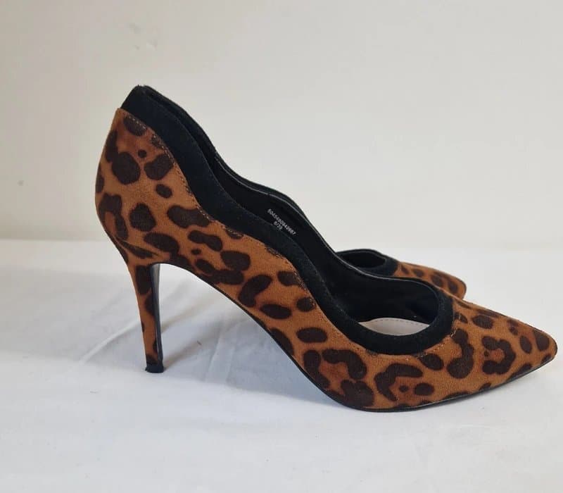 Faith Faith Leopard Print Stilettos Size 6 Wide Fit Black Brow Suede High Heel Shoes