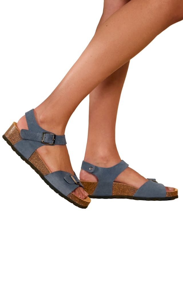 Celtic & Co Celtic & Co Women's Low Wedge Double Buckle Suede Sandal in Duck Egg Blue - 2