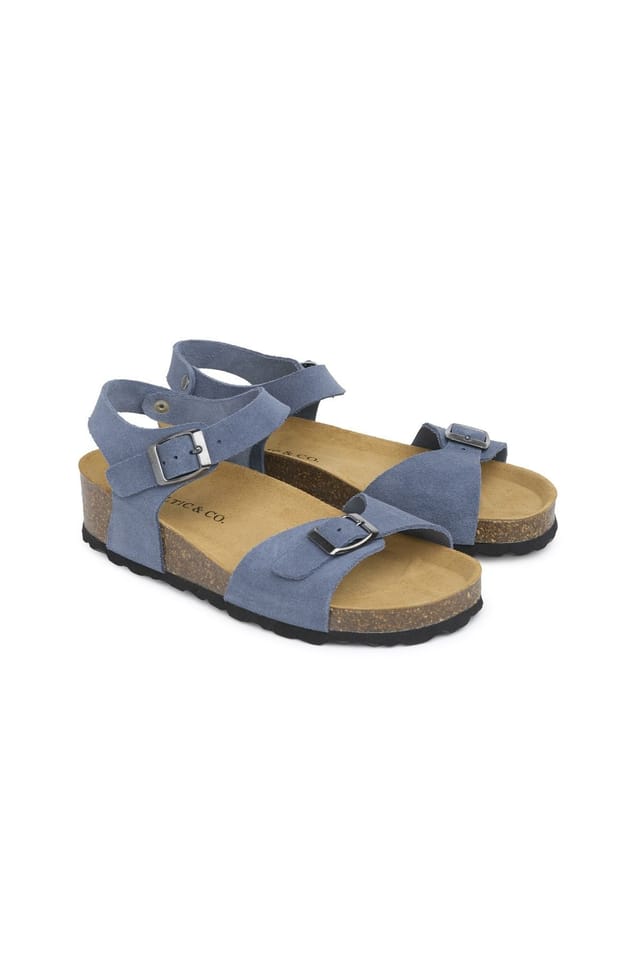 Celtic & Co Celtic & Co Women's Low Wedge Double Buckle Suede Sandal in Duck Egg Blue - 3