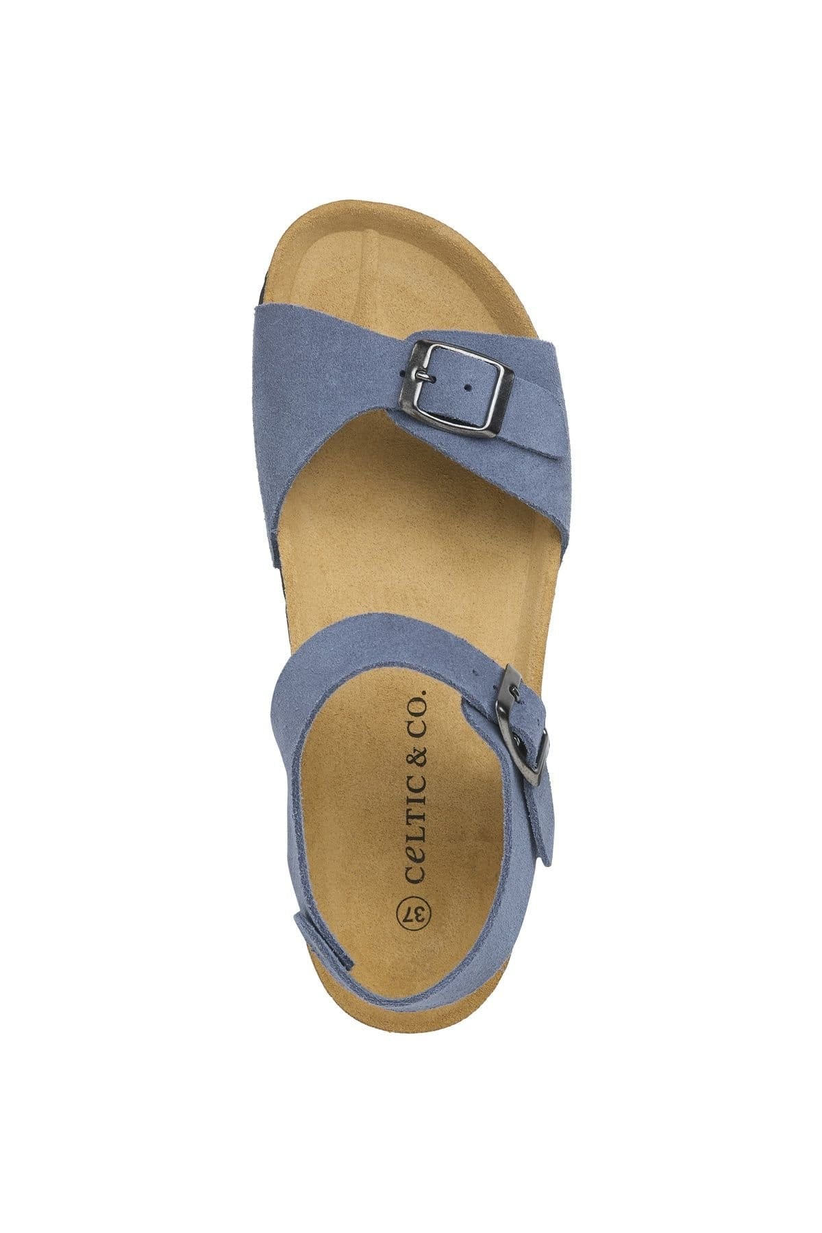 Celtic & Co Celtic & Co Women's Low Wedge Double Buckle Suede Sandal in Duck Egg Blue - 4