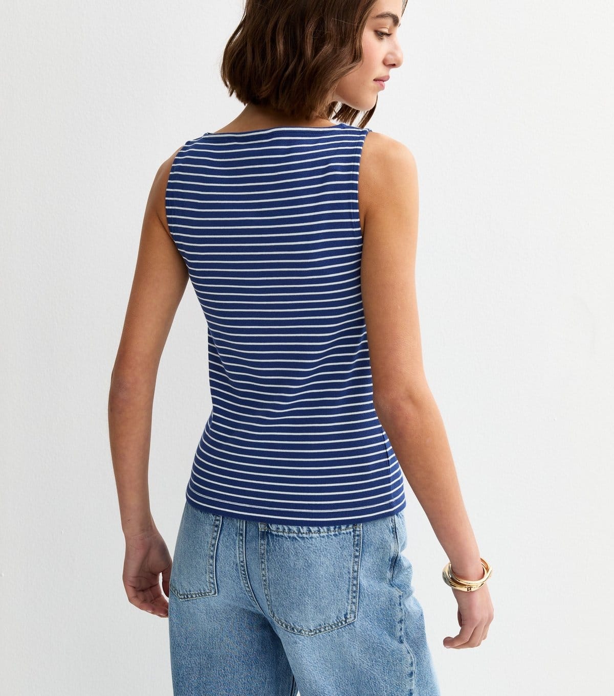 New Look Women's Dark Blue Stripe Button Through Tank Top New Look - 4