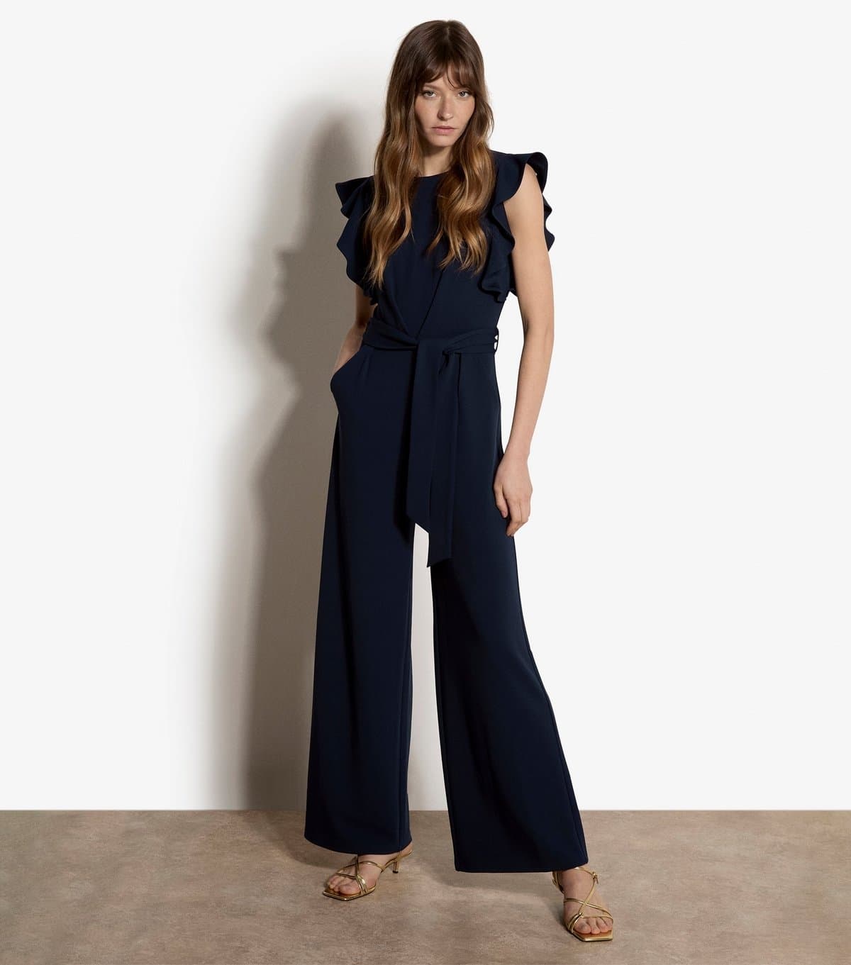 Apricot Women's Navy Ruffle Sleeve Jumpsuit Apricot New Look