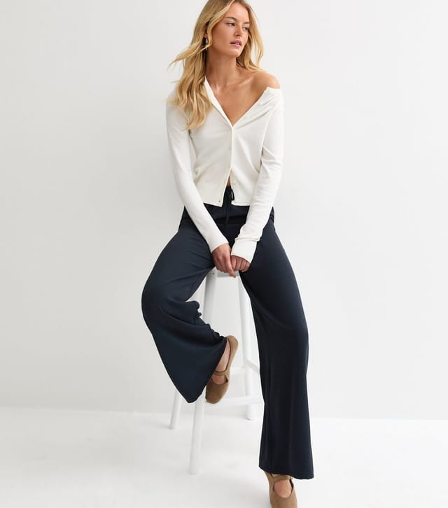 New Look Women's Tall Navy Drawstring Waist Wide Leg Trousers New Look - 3