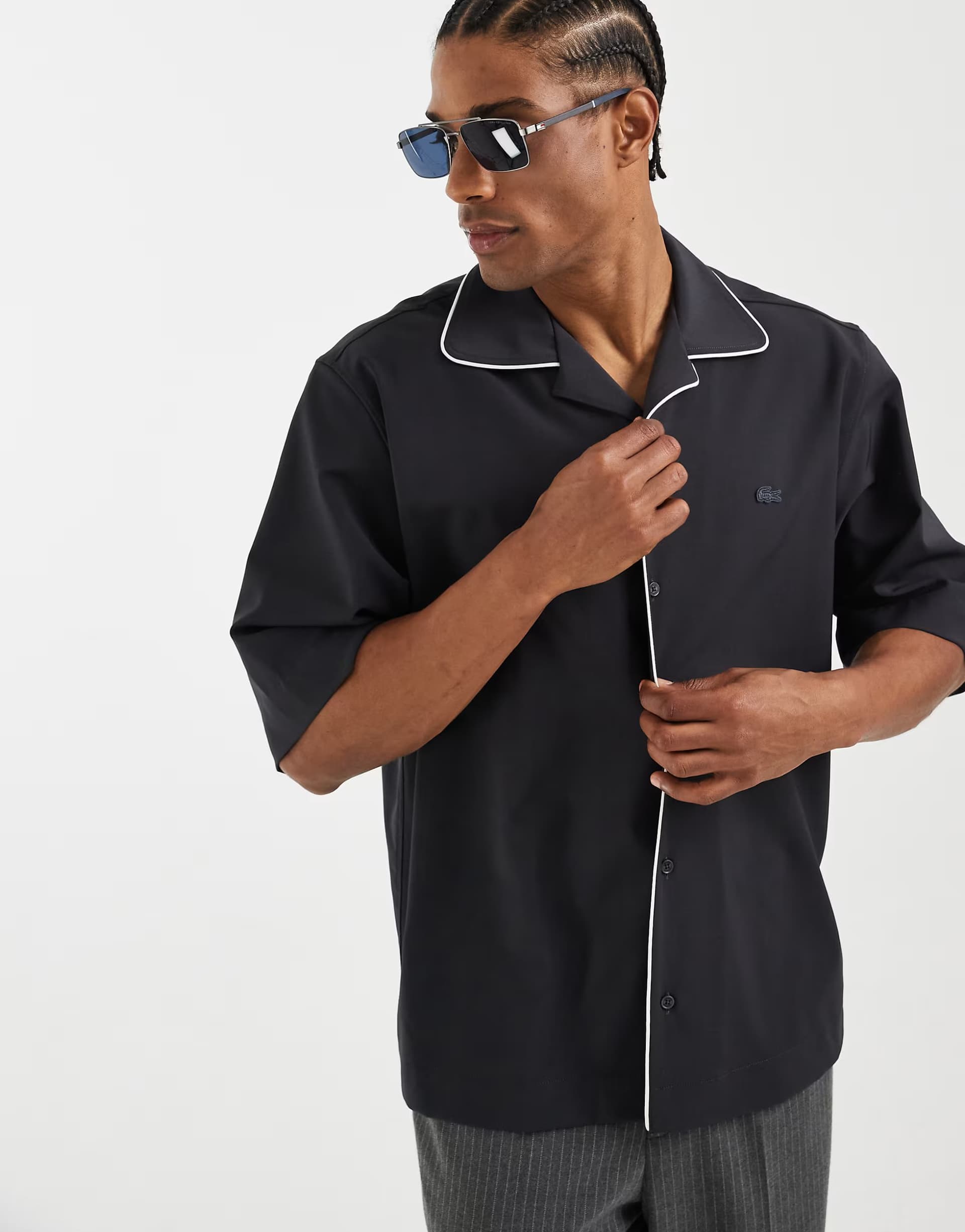 ASOS Lacoste Charcoal Tipped Short Sleeve Resort Shirt
